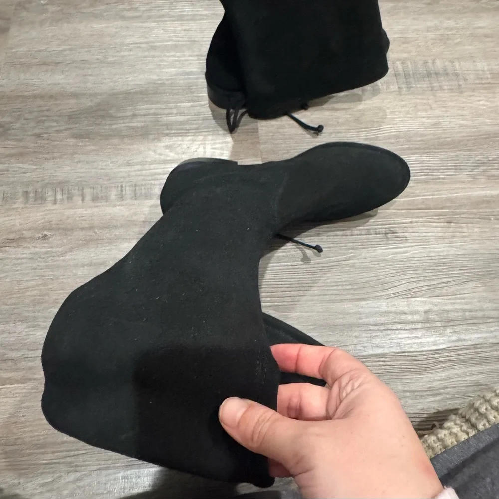 Stuart Weitzman Lowland OTK Over The Knee Suede Leather Tie Flat Boots
